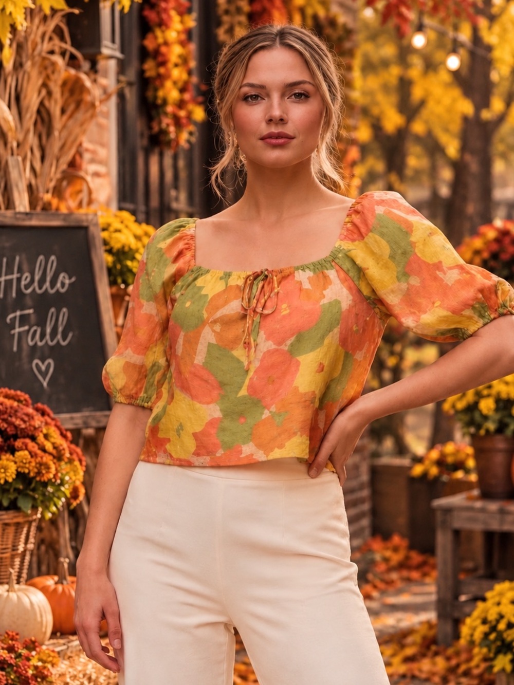 🛍️ SANCTUARY ANTHRO yellow green floral off shoulder cropped top blouse size sm
